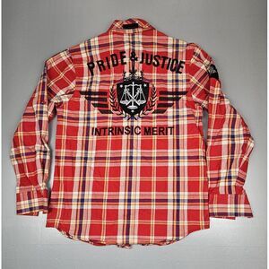 Raw Blue Men's Med. Button Down Shirt Springfield Classic Plaid‎ Pride & Justice